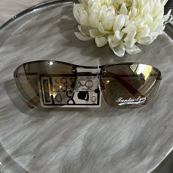 NEW Fantas-Eyes Y2K Square Oval Metal Half Rim Gradient Aviator Sunglasses NWT - Picture 1 of 14